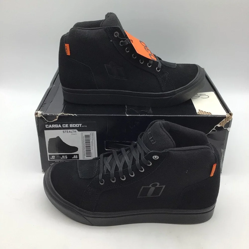 ICON‎ Mens Stealth Carga CE Black Textile Motorcycle Riding Boots Size 12 NEW